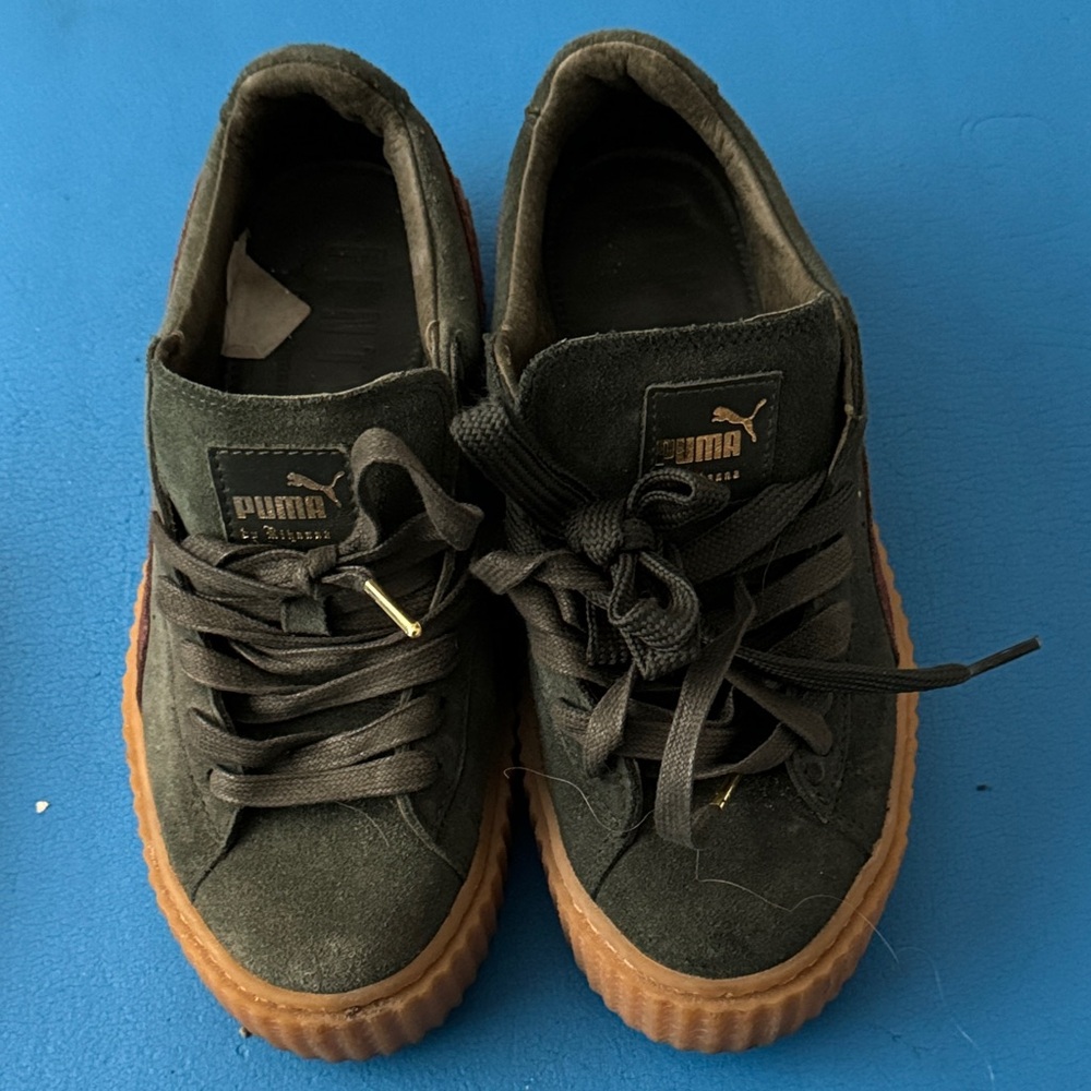 Puma Black Suede Shoes with Brown Sole